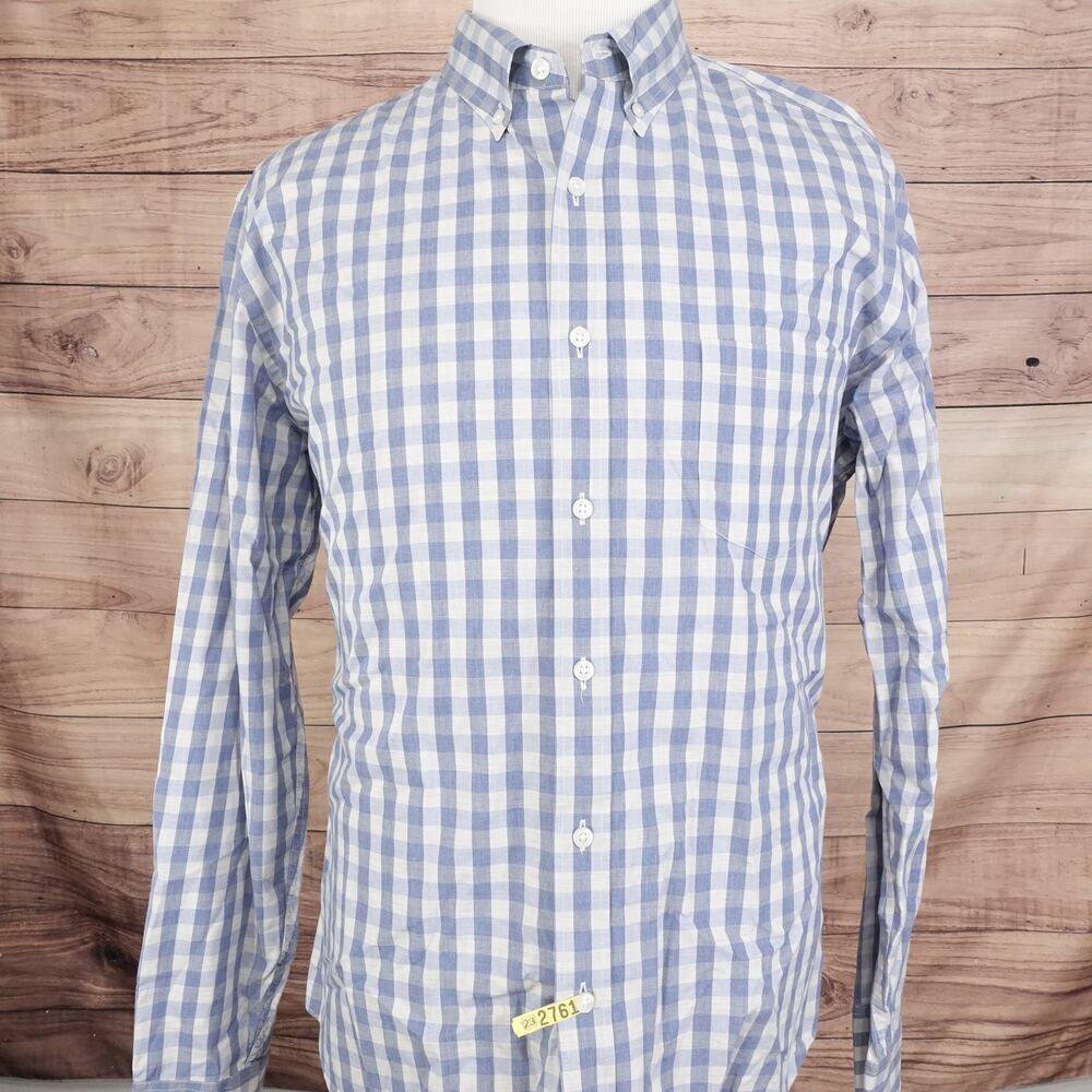 J CREW SLIM‎ FIT BLUE CHECK LONG SLEEVE BUTTON DOWN SHIRT MENS SIZE XL - Picture 3 of 6
